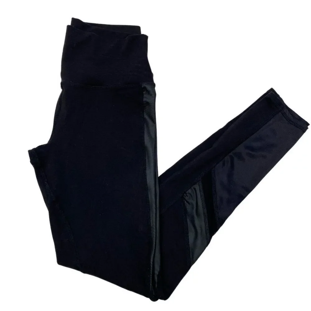 Alo Brand Black Mixed Media High Waisted‎ Yoga Leggings Size Small